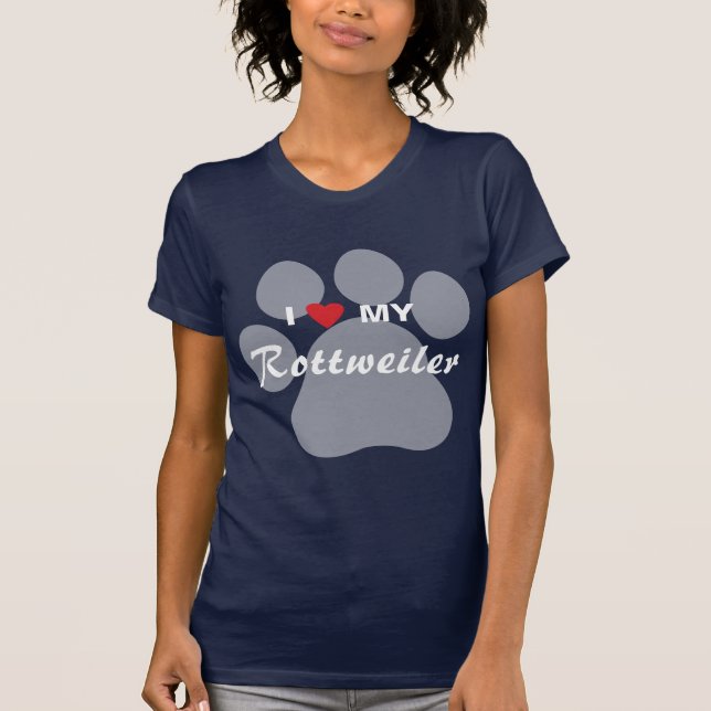 T-shirt J'aime (coeur) mon rottweiler Pawprint (Devant)