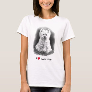 T-shirt J'aime (coeur) Westies : Dessin au crayon