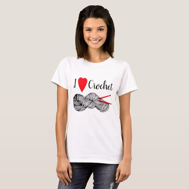 T-shirt J'aime crochet - avec fil et crochet crochet croch (Devant entier)