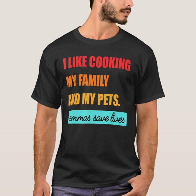 T-shirt J'Aime Cuisine Ma Famille Et Mes Animaux Commas En (Devant)
