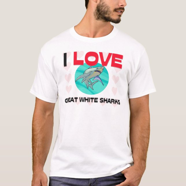 T-shirt J'aime de grands requins blancs (Devant)