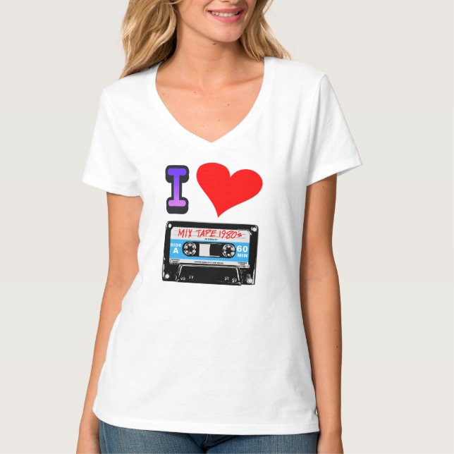 T-SHIRT J'AIME DE RÉTROS BANDES DE MÉLANGE DE CASSETTE (Devant)