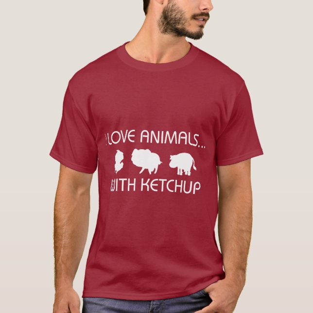 T-shirt J'aime des animaux avec le ketchup (Devant)