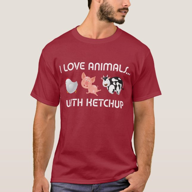 T-shirt J'aime des animaux ! Avec le ketchup (Devant)