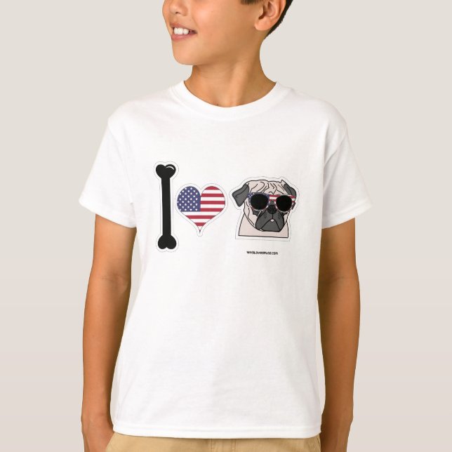 T-shirt J'aime des carlins - enfants patriotiques (Devant)