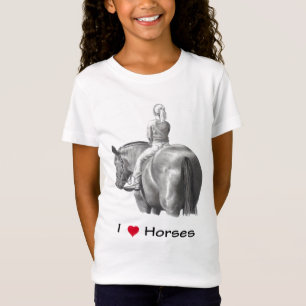 T-Shirt J'aime des chevaux (de coeur) : Fille sur le