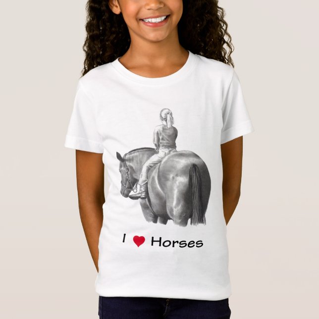 T-Shirt J'aime des chevaux (de coeur) : Fille sur le (Devant)