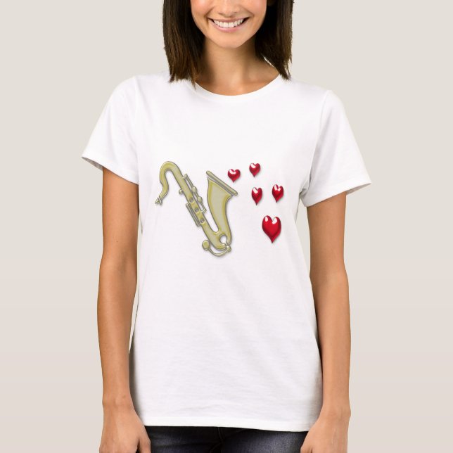 T-shirt J'aime des coeurs de Saxaphone (Devant)