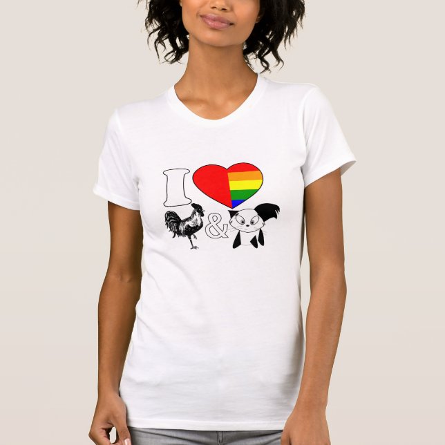 T-shirt J'aime des coqs et des chats - filles bisexuelles (Devant)