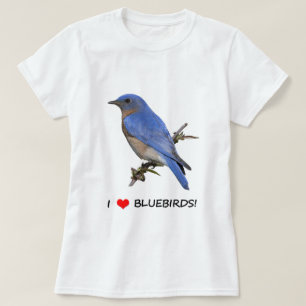 T-shirt J'aime des oiseaux bleus (de coeur)