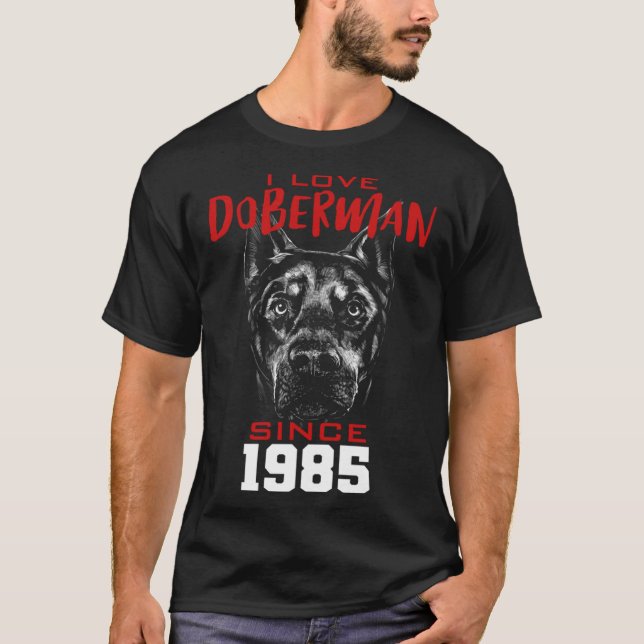 T-shirt J'aime doberman depuis 1985 (Devant)