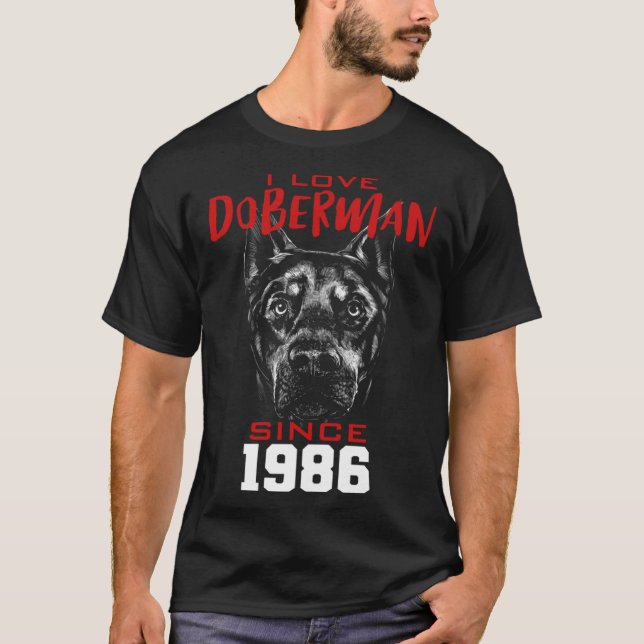 T-shirt J'aime doberman depuis 1986 (Devant)