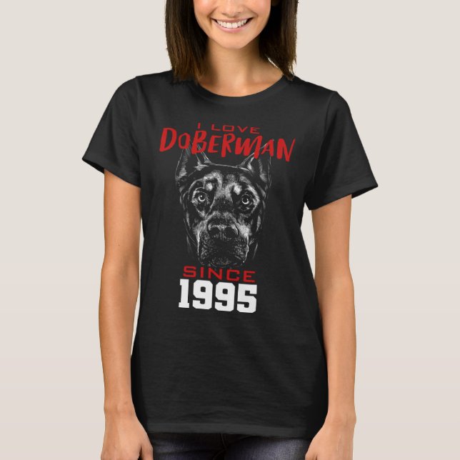T-shirt J'aime doberman depuis 1995 (Devant)