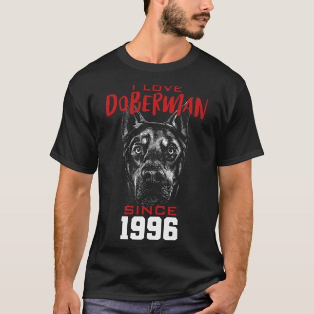T-shirt J'aime doberman depuis 1996 (Devant)