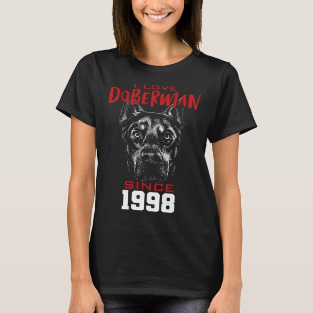 T-shirt J'aime doberman depuis 1998 (Devant)