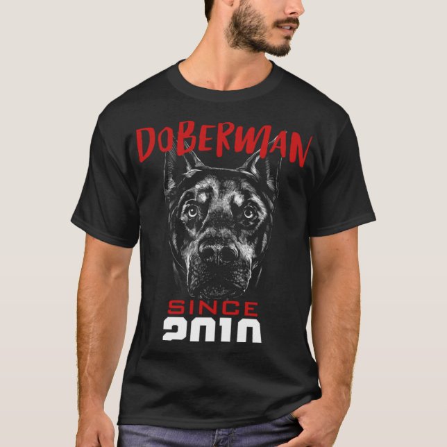 T-shirt J'aime doberman depuis 2010 (Devant)