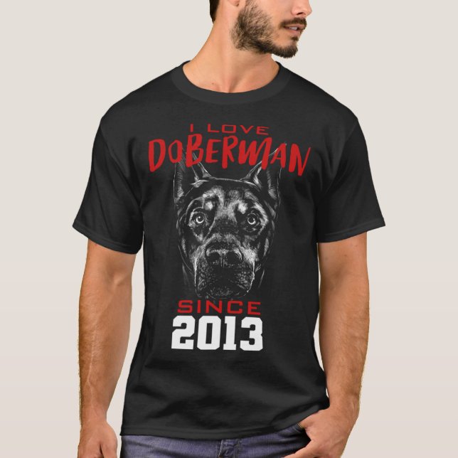 T-shirt J'aime doberman depuis 2013 (Devant)