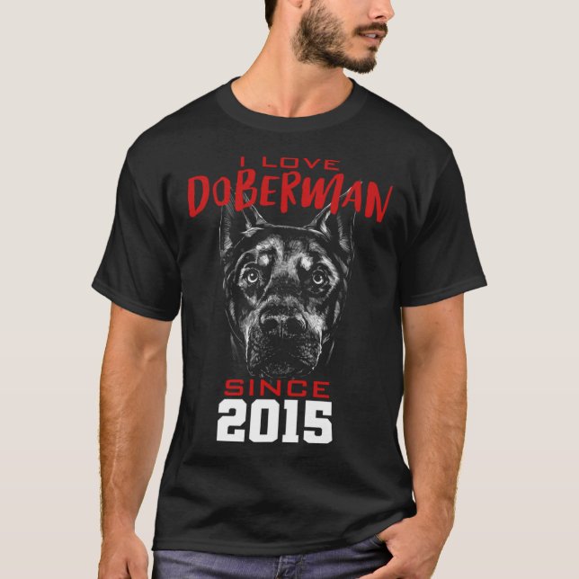 T-shirt J'aime doberman depuis 2015 (Devant)