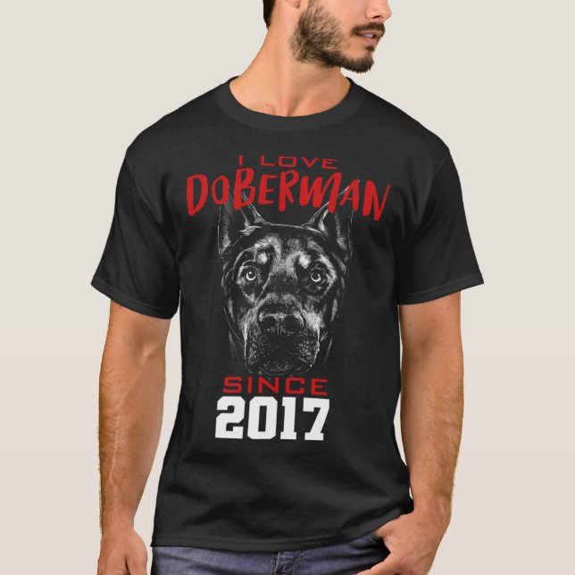 T-shirt J'aime doberman depuis 2017 (Devant)