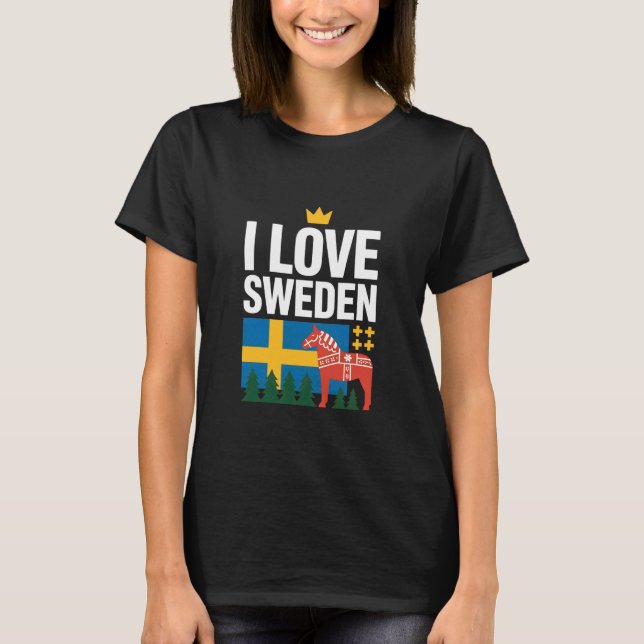 T-shirt J'aime Drapeau Suède Cheval Dala Arbres (Devant)
