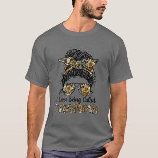 T-shirt J'Aime Être Appelé Gramma Messy Bun Leopard Mothe
