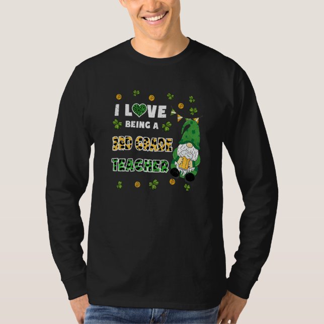 T-shirt J'aime être enseignant 3e année Gnome St patrick D (Devant)
