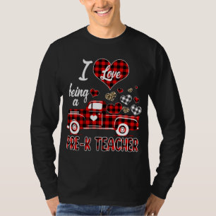 T-shirt J'aime être enseignant pré-K Coeurs de camion roug