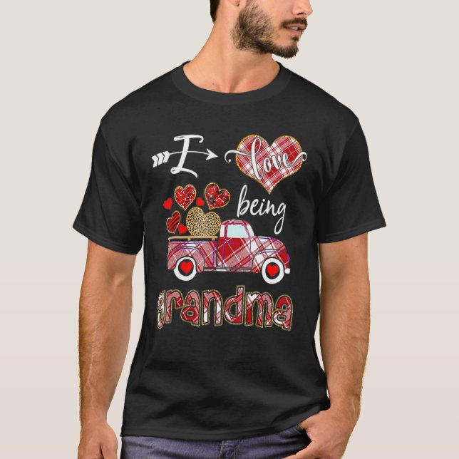 T-shirt J'Aime Être Grand-Mère Rouge Plaid Coeurs Camion V (Devant)