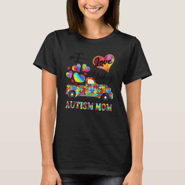 T-shirt J'Aime Être Un Autisme Maman Puzzle Pièces Camion  (Devant)