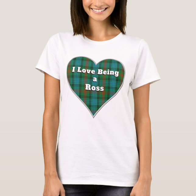 T-shirt J'aime être un Clan Ross Tartan Coeur Plaid (Devant)