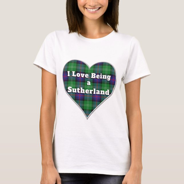 T-shirt J'aime être un clan Sutherland Tartan Coeur Plaid (Devant)