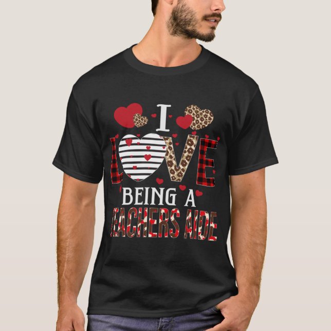 T-shirt J'Aime Être Un Enseignant Aide Red Plaid Hearts Va (Devant)