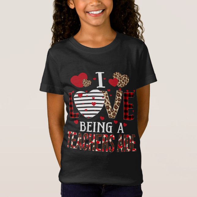 T-Shirt J'Aime Être Un Enseignant Aide Red Plaid Hearts Va (Devant)