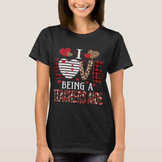 T-shirt J'Aime Être Un Enseignant Aide Red Plaid Hearts Va