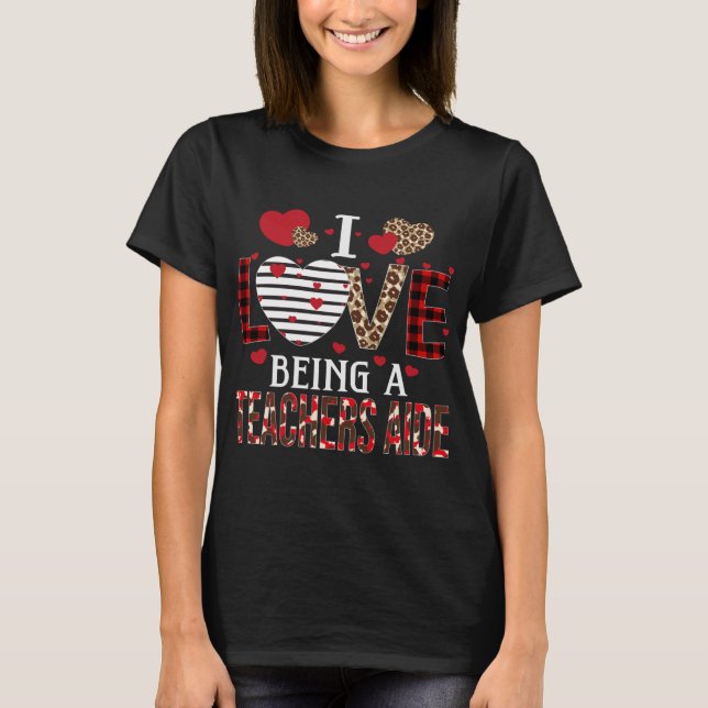 T-shirt J'Aime Être Un Enseignant Aide Red Plaid Hearts Va (Devant)