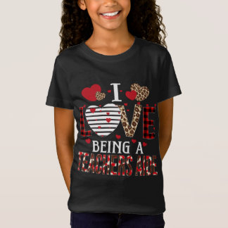 T-Shirt J'Aime Être Un Enseignant Aide Red Plaid Hearts Va