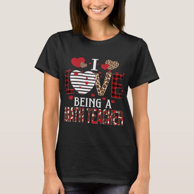 T-shirt J'Aime Être Un Enseignant En Maths Rouge Coeurs Pl (Devant)