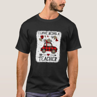 T-shirt J'Aime Être Un Enseignant Rouge Plaid Truck Hearts