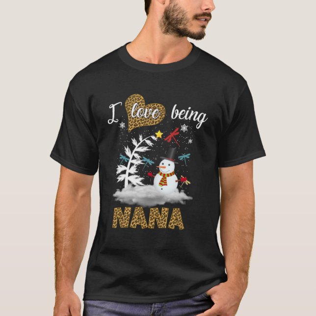 T-shirt J'Aime Être Un Nana Snowman Leopard Noël (Devant)