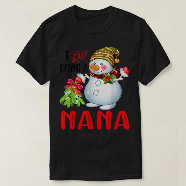 T-shirt J'Aime Être Un Nana Xmas Snowman Scarf Noël L (Design devant)