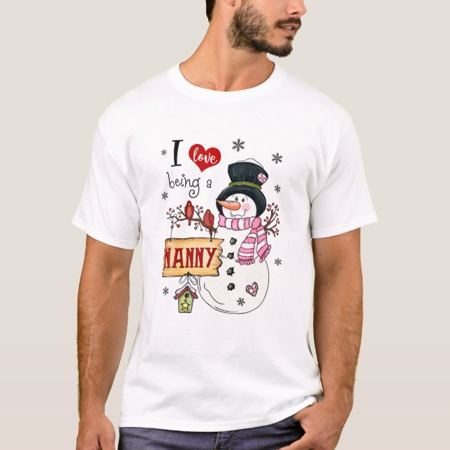 T-shirt J'Aime Être Une Nounou Snowman Noël Drôle Noël Noë (Devant)