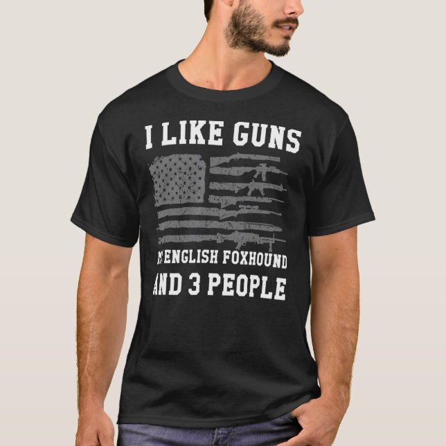 T-shirt J'Aime Guns My English Foxhound Et 3 Personnes (Devant)