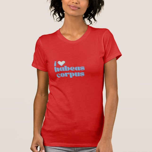 T-shirt j'aime habeas corpus bleu sur rouge