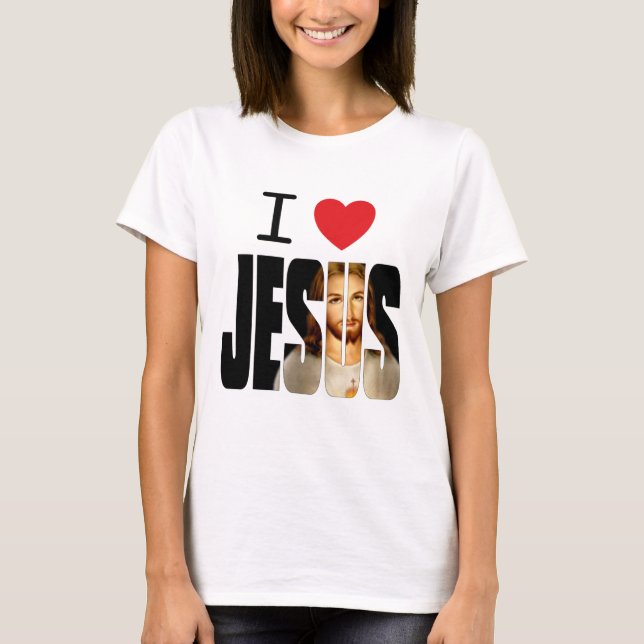 T-shirt J'aime Jésus - coeur Jésus d'I avec l'image dans (Devant)