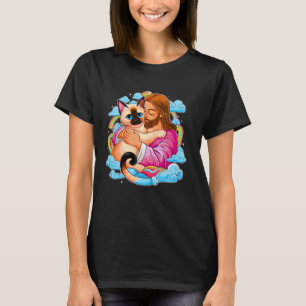 T-shirt J'aime Jésus et chat siamois drôle chrétien enfant