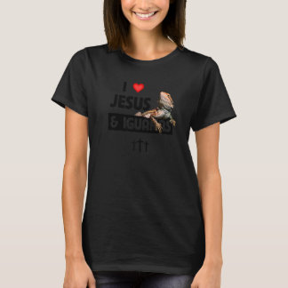 T-shirt J'aime Jésus et Iguanas Lézard Boire Reptile