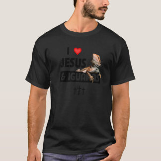 T-shirt J'aime Jésus et Iguanas Lézard Boire Reptile