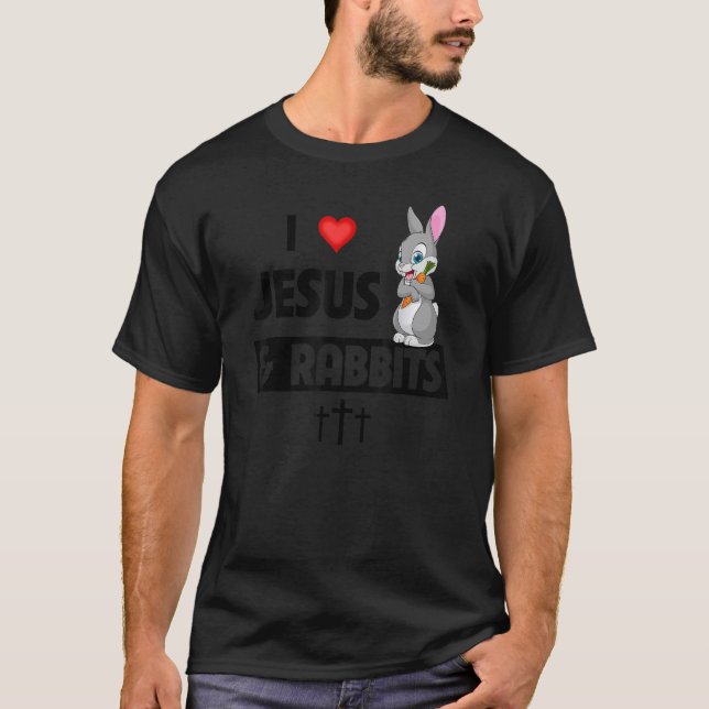 T-shirt J'aime Jésus et lapins Oeuf de Pâques Anim chrétie (Devant)