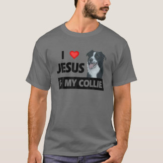 T-shirt J'Aime Jésus Et Ma Frontière Collie Herding Chien 