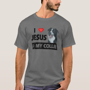 T-shirt J'Aime Jésus Et Ma Frontière Collie Herding Chien 